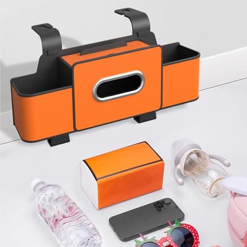 Car Back Seat Organizer, Headrest Storage Box with Cup Holder and Tissue Box, Multifunctional Organizer with 2 Hooks for Car Travel Accessories (Orange) — view 5