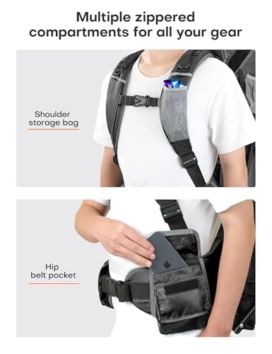 besrey Baby Backpack Carrier, Toddler Hiking Backpack with Safety 3-Height Seat, Adjustable Straps&Waist Belt, Foldable Frame Lightweight Large Capacity Child Carrier for Hiking (Shiny Black) — view 4
