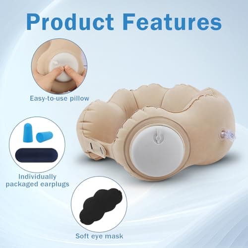 AYSYR Inflatable Travel Neck Pillow with Eye Mask and Earplugs for Airplane — view 3
