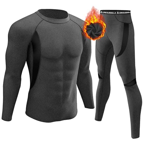 UNIQUEBELLA Mens Thermal Underwear Set Long Sleeve Tops Long Johns Thermal Base Layer Bottom Fleece Lined Quick Drying