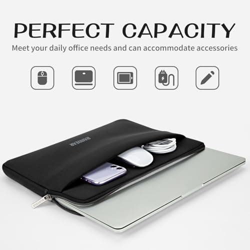 RAINYEAR 13.3-14 Inch Laptop Sleeve Soft Case with Front Pocket, Black — view 2