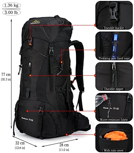 Doshwin 70L Large Backpack Camping Trekking Hiking Travel Rucksack for Women Men (with Rain Cover) — view 2