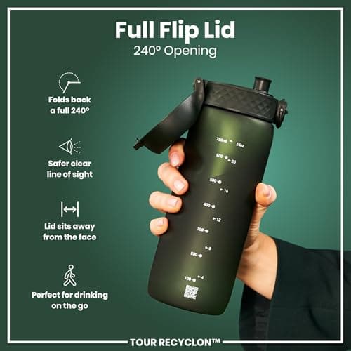 ION8 Sports Water Bottle, 750 ml/24 oz, Leak Proof, Easy to Open, Secure Lock, Dishwasher Safe, BPA Free, Flip Cover, Carry Handle, Soft Touch Contoured Grip, Easy Clean, Odour Free, Dark Green — view 4