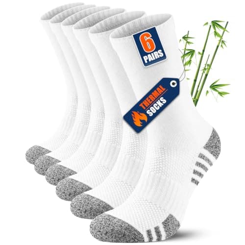 Niofind Mens Bamboo Thermal Socks, 6 Pairs Full Cushioned Breathable Socks