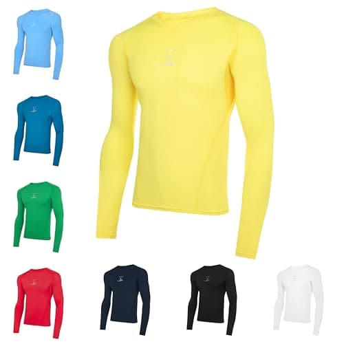 LION SPORTSWEAR Men's Football Compression Base Layer Long Sleeve Shirt – Performance Sports Top for All-Year Training - Yellow | 7 Years - 9 Years