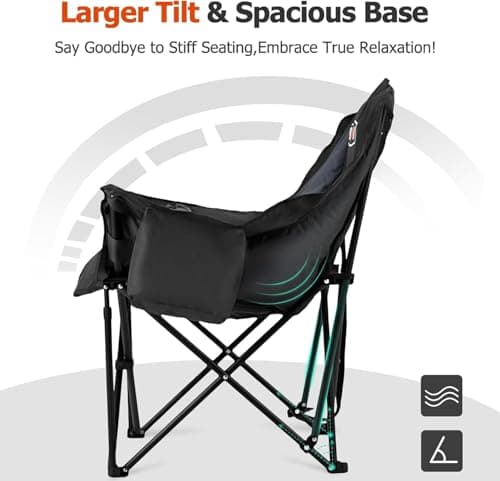 OVERMONT Oversized XL Camping Folding Chair for Adults - 450lbs Support Heavy-Duty Padded Folding Chair with Side Pocket Cup Holder for Outdoor Sports Garden Beach Fishing Lawn Black — view 5