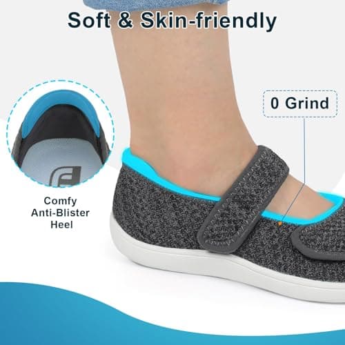 JOINFREE Womens Wide Fit Comfort Walking Shoes Mary Jane Black Grey — view 4