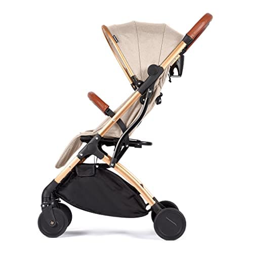 Lejoux™ Baby Pushchair Stroller– Lightweight Foldable Travel Buggy with 5-Point Harness, Adjustable Seat Back and Oversize Basket Folds with 1 Hand – Smooth Swivel Wheels Rain Cover (Beige) — view 5