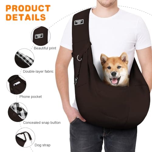 AUYAO Dog Carrier Bag Cat Sling Reversible Hands-Free Pet Carry Sling Puppy Carrier with Adjustable Shoulder Strap Crossbody Satchel Dog Purse with Pocket for Outdoor Walking Travel & Shopping(Brown) — view 3