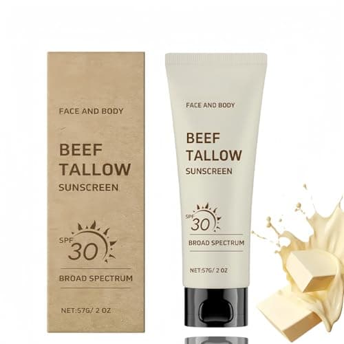 Beef Tallow Sunscreen SPF 30,Organic Sun Cream for Skincare, Non Greasy Natural Sunscreen for Face & Body,Moisturising Sunscreen SPF 30 Face Moisturiser,Water-Resistant Sun Cream,57g