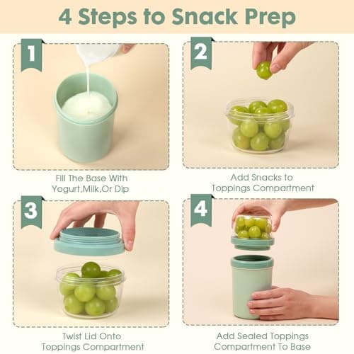 Mitsemmo Cereal Cup On The Go,600ml+270ml Breakfast Pots to Go,Yogurt and Granola Pot,Muesli Cup Travel Bowl and Milk Container for Work,Overnight Oats Jar with Lid & Spoon(Nordic Green) — view 6