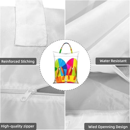 Colorful Flip Flops Beach Ball Travel Laundry Bag With Handle, 2pcs Large Waterproof Dirty Clothes Bags With Zipper, Foldable Swimsuit Workout Bag Washable Wet Clothes Storage Organizer For Dorm — view 5