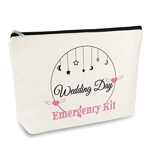 Wedding Day Emergency Kit for Bridal Bridesmaid Makeup Bag Bridal Shower Gift Travel Cosmetic Pouch Bride to Be Gift Maid of Honor Gifts Bachelorette Party Gifts for Best Friend Bestie Cosmetic Bag