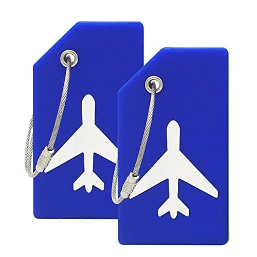2PCS Silicone Luggage Tag with Name ID Card,Blue Luggage Tags to Suitcase