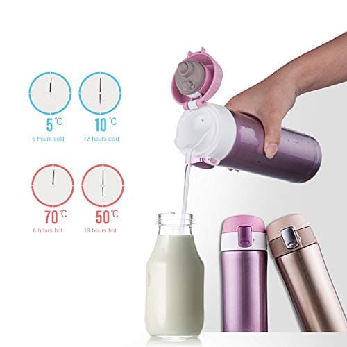 FAPPEN Double Walled Vacuum Flask Thermo, 500ml Stainless Steel Insulated Water Bottle, Flask for Hot and Cold Drinks, Travel Coffee Mug, Sports Water Bottle, Drinks Cup (Pink) — view 3