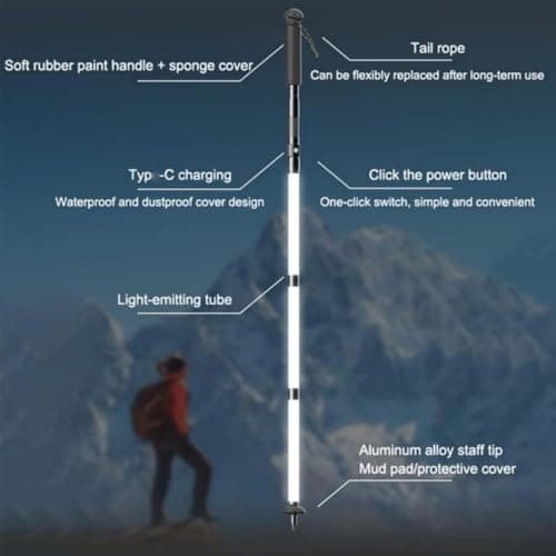 Tactical Hiking Pole with Built-in Light, USB-C Rechargeable LED Trekking Poles, Foldable Aluminum Walking Stick, IPX6 Waterproof Survival Gear for Camping and Backpacking (160cm) — view 5