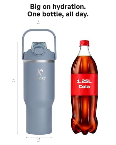 KANGZY Metal Water Bottle with Straw 1L/32oz – Vacuum Insulated Stainless Steel Flask, 2-in-1 Straw & Spout Lid, BPA-Free Leak-Proof Tumbler, Keeps Drinks Hot 8H+ / Cold 24H for Work, Travel Blue — view 6
