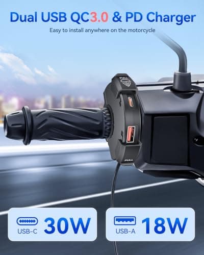 EXTRACTME - Motorcycle Phone Charger, Ultra Narrow USB Type C, 30W PD and Quick Charge 3.0, Motorcycle USB Charger, Waterproof USB Port for Phone, Tablet, GPS — view 2