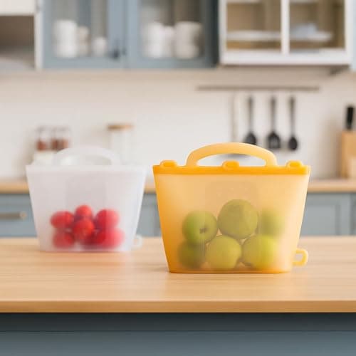 SUNNYNEST 4pcs Reusable Freezer Bags Leak-Proof Silicone Food Storage Containers Bag Food Preservations Fridge Fruit Pouches for Kitchen, Fridge, Travel & Office Use (Yellow) — view 3