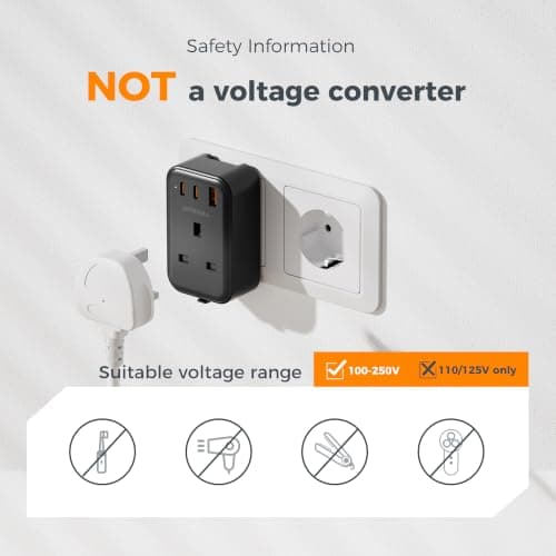 TESSAN UK to Universal Travel Adapter, 1 Pack, Black — view 5