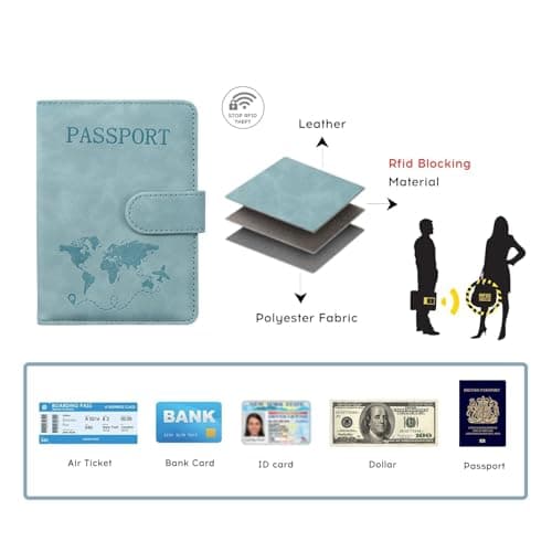 StoneMaxi RFID Blocking Passport Holder Travel Wallet PU Leather British Passport Cover with Card Cash Slots Waterproof Travel Document Case for Men Women (Magnetic - Light Blue) — view 5