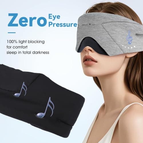 MUSICOZY Sleep Mask Headphones | 100% Blackout Organic Bamboo Cotton Eye Mask for Travel & Restful Sleep,Shift Work | Bluetooth 5.4 Sleep Headphone Sleep Gifts for Men, Women, Elder Parents — view 4