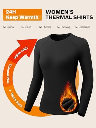 Orrfreer 3 Pack Thermal Base Layer Women Fleece Long Sleeve Compression Shirts Ladies Thermal Tops for Running Ski Hiking Black/Charcoal/Pink M — view 6
