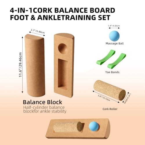 Balance Board for Adults, Cork Wobble Board with Massage Roller, Ball & Toe Stretch Bands, Improve Balance, Ankle Stability, Foot Strength and Core Training for Home Fitness & Physical Therapy — view 4