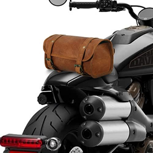 Urooj Handicraft Genuine Goat Leather Vintage Motorcycle 2 Strap Buckle Closure Tool Brown Bag Quick Release Clasp Reinforced for Handlebars,Forks, Sissy Bar - 10" Christmas New Year Gift Idea — view 6