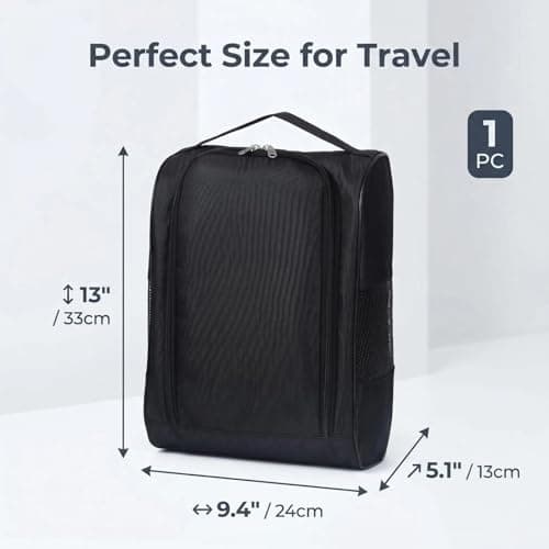 Black Travel Shoe Storage Bag Foldable Shoe Organizer with U-Shape Double Zipper and Breathable Mesh Panel - 33x24x13cm Portable Shoe Bag for Travel Suitcases Closet Wardrobe (1 Piece) — view 2