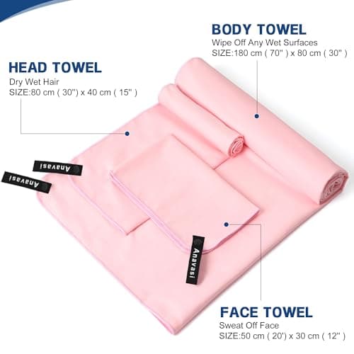 Anavasi 6 PCS Microfibre Towels for Adults, 2*(180*80 + 80*40 + 50*30) cm — view 2