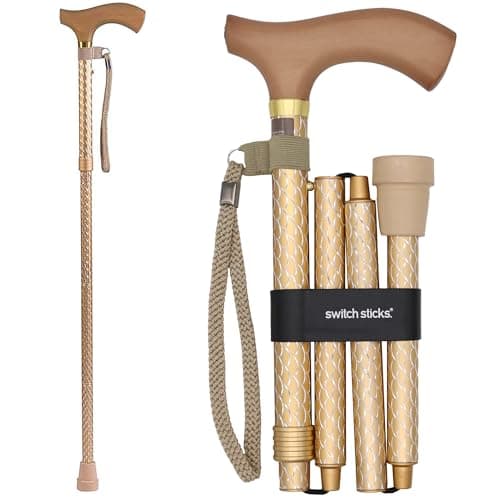 Switch Stick Luxury Engraved Pearl Walking Stick - Folding And Adjustable