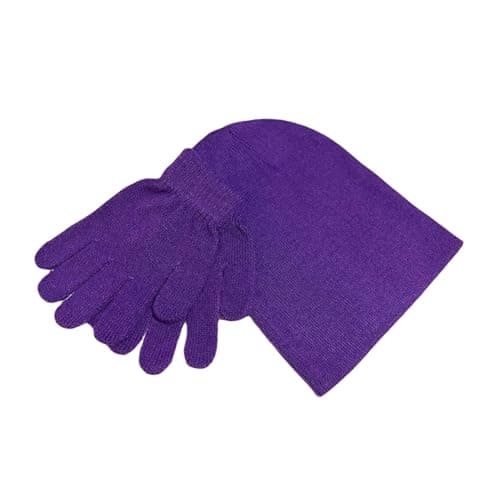 WESTEND CHOICE Kids Hat and Gloves set Boys Girls Winter Warm Magic Gloves Knitted Beanie Hat School Unisex (Purple)