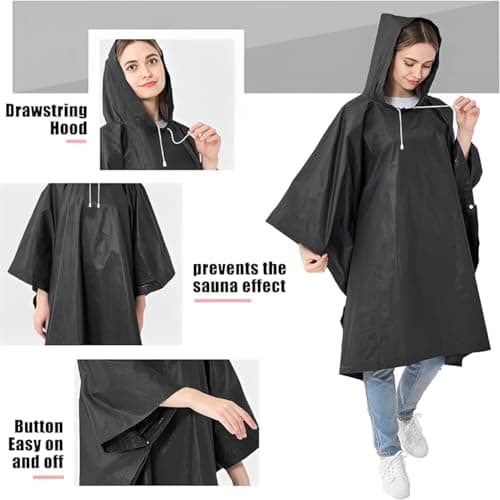 YANKUIRUI Waterproof Adult Rain Poncho, Reusable Lightweight Rain Coat with Hood, Portable Emergency Poncho for Family Outdoor Activity, 2 Pcs — view 4