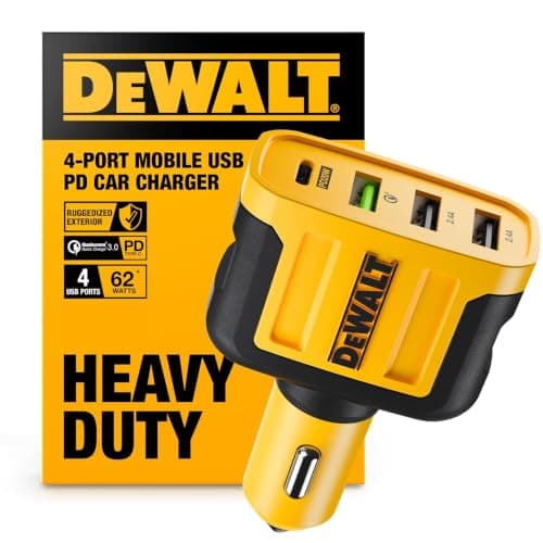 DEWALT Heavy Duty 4 Port USB C Car Charger Multiport, Fast 60W USB Cigarette Lighter Adapter, PD Type C Multi Car Phone Charger, Cell Phone Automobile Chargers Compatible w/iPhone 16/15, Samsung