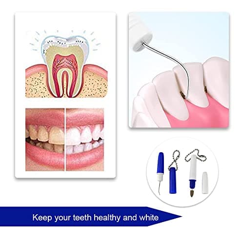 MANXIYECHEN 2 Pcs Mini Travel Dental Cleaner, Portable Stain Erasers with Chain Tooth Pick Interdental Picks, Blue, White — view 5