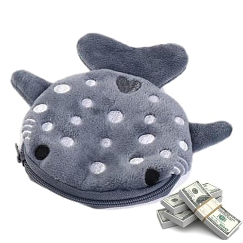 Whale Money Pouch Plush Cartoon Embroidery Pattern Zipper Key Card