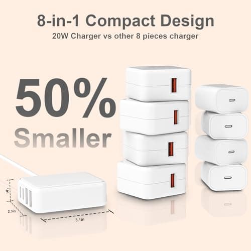 Qurzou USB Charging Station 40W, 8 Port USB C Charger Hub Multiport,PD Fast Charger Dock for iPhone,iPad,Samsung, Tablets,Fan (WHITE) — view 5