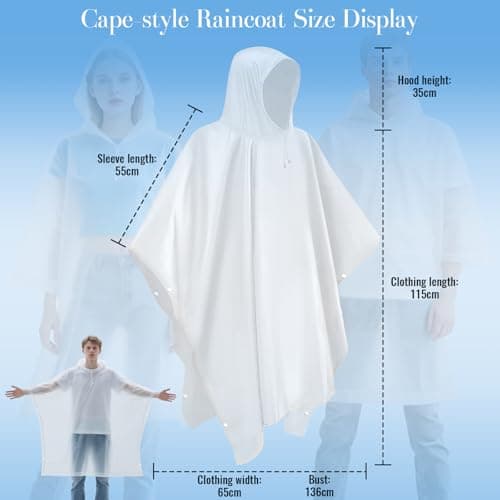 CHGANG Waterproof Poncho Adult, Reusable Rain Poncho Lightweight Waterproof Raincoat Emergency with Hood for Outdoor Hiking Camping Cycling Traveling (Clear) — view 2