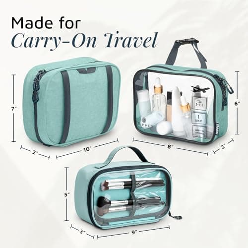 Toiletry Bag Kit Set: Hanging Travel Toiletry Bag + 311 TSA Cosmetic Liquid Bag + Ultralight Accessory Organizer Pouch, Dusty Teal Makeup, 3 Piece Toiletry Set — view 6