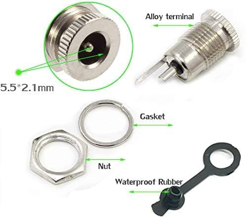 RUNCCI-YUN 20Pack 5.5 mm x 2.1mm DC Power Female Socket, DC Female Panel Mount Connector solder DC Connector with Waterproof Cover Cap for Audio Video Phone CCTV — view 2