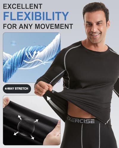 Orrfreer 3 Pack Men's Thermal Long Sleeve Top Fleece Lined Thermal Underwear Quick Dry Compression Base Layer for Football Running,Moisture Wicking Breathable Muscle Support Black/Charcoal/Grey M — view 5