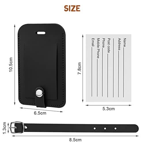 Flintronic 2 Pcs Luggage Tags, Leather Baggage Labels, Suitcase Name ID Card Tag Set, Leather Tags Travel Handbag Accessories for Preventing Loss of Bags(Black) — view 2