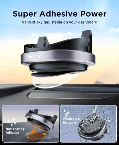 Beeasy Car Phone Holder Mount,360° Adjustable & Glare-Free Dashboard Phone Holder, Washable Silicone Phone Stand for Car, Anti Slip Car Mount for iPhone Samsung,Smartphones and GPS — view 2
