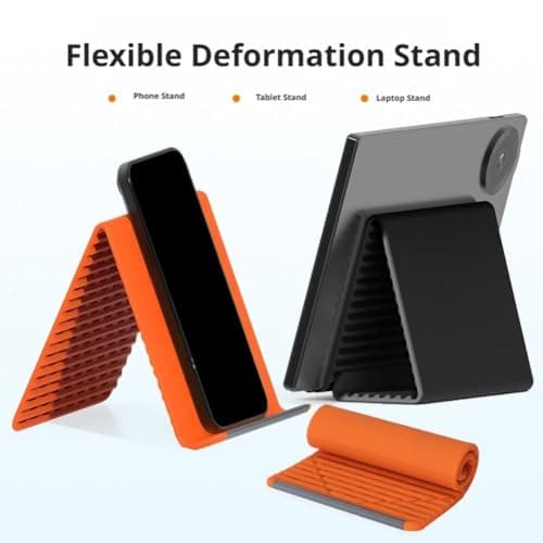 Flexible Silicone Phone Holder – Freely Bendable into Any Shape, Portable & Adjustable, Anti-Slip Flat Desktop Mount for Home Office Car Airplane Travel (Orange) — view 4