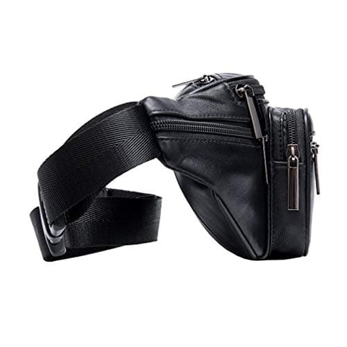 Hebetag Leather Fanny Pack Waist Bag for Men Women Travel Hiking Running Hip Bum Belt Slim Cell Phone Purse Wallet Pouch Black — view 4