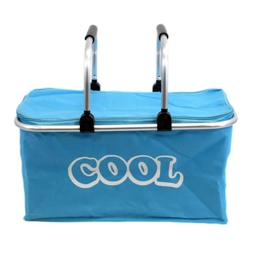 The Magic Toy Shop 35L Light Blue Cool Bag - Versatile Insulated Picnic Basket & Collapsible Cooler Box with Sturdy Aluminium Frame - Spacious Folding Design for Camping, Shopping & Outdoor Adventures