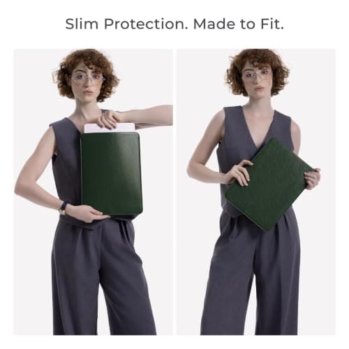 Comfyable Laptop Sleeve 14 Inch Precisely Compatible with MacBook Pro 14-inch M5 2026 A3426 A3427 M4 M3 M2 M1 Pro/Max 2025-2021, Faux Leather Cover Case, 14 in, Sequoia Green — view 2