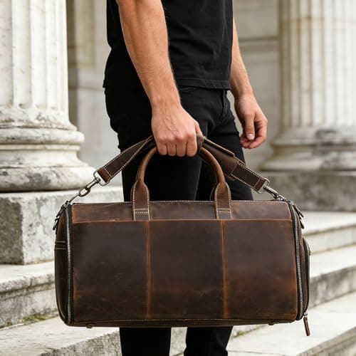 Leather Garment Bag for Men, Convertible Carry on Garment Duffel Bag for Travel Weekender Bag 2 in 1 Hanging Suitcase Suit Bag, 2201 Brown — view 3
