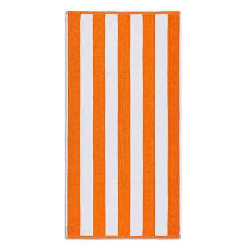 La Maison Cabana Stripe Beach Towels 100% Cotton 70cm x 150cm Large Pool Towel Absorbent Supersoft Quick Dry Sand Proof Beach Towel Holiday Yoga Gym Swimming Towel (2, Orange)